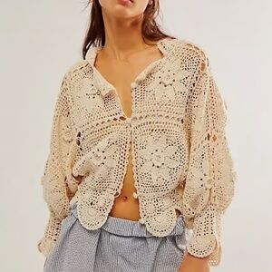 ISO ANNA KOSTUROVA  Josephine Cardigan Blouse - Cream- FREE PEOPLE